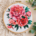 Pink Peonies Cross Stitch Kit – DIY Embroidery Set
