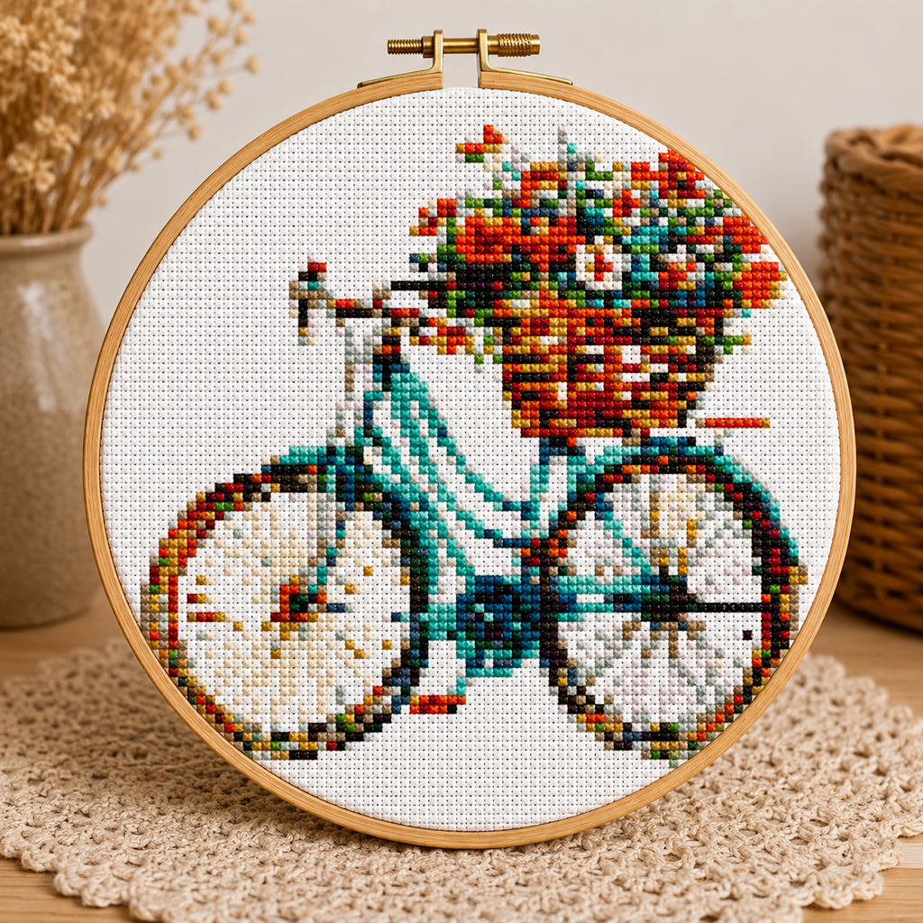 Vintage Floral Bicycle Cross Stitch Kit