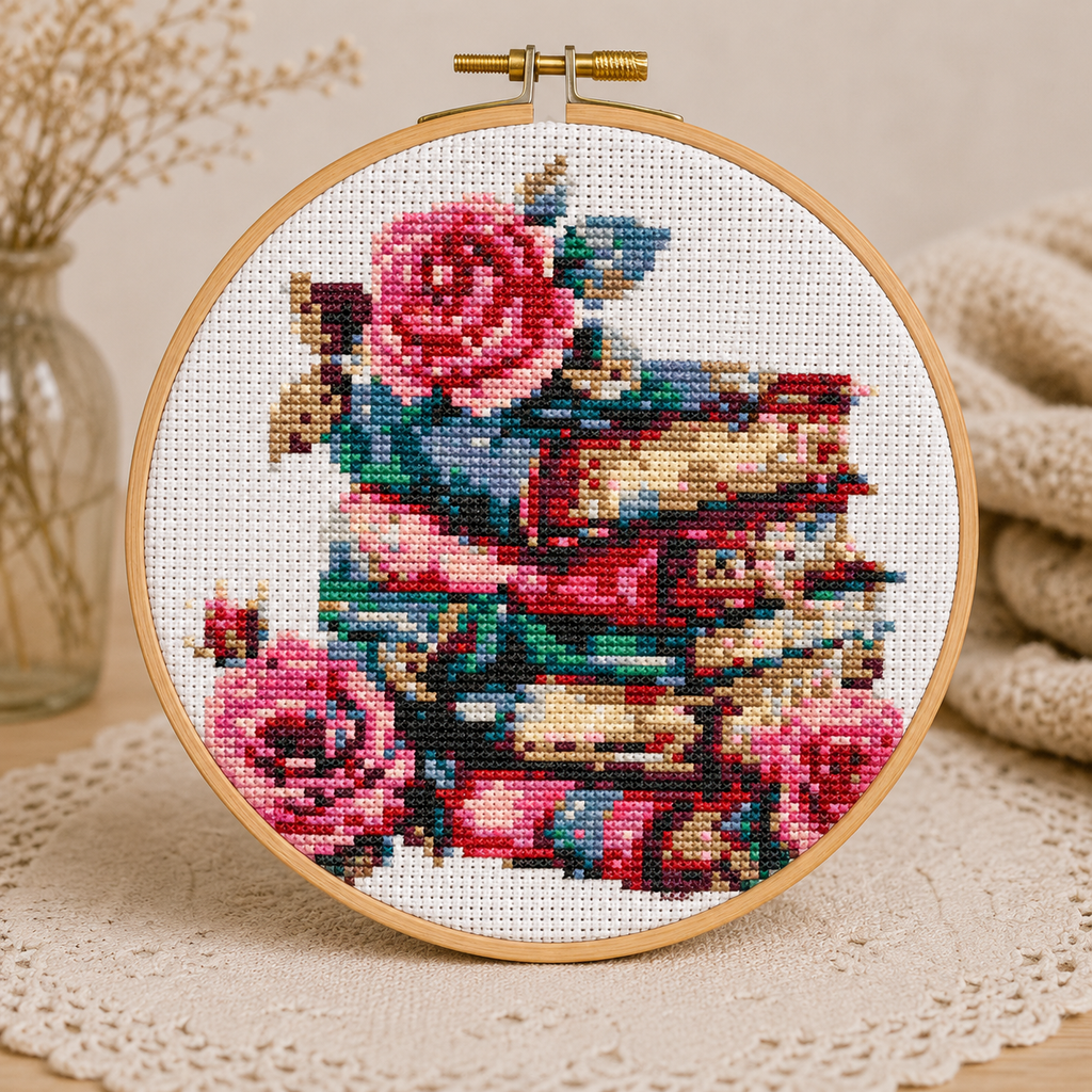 Vintage Books & Roses Cross Stitch Kit