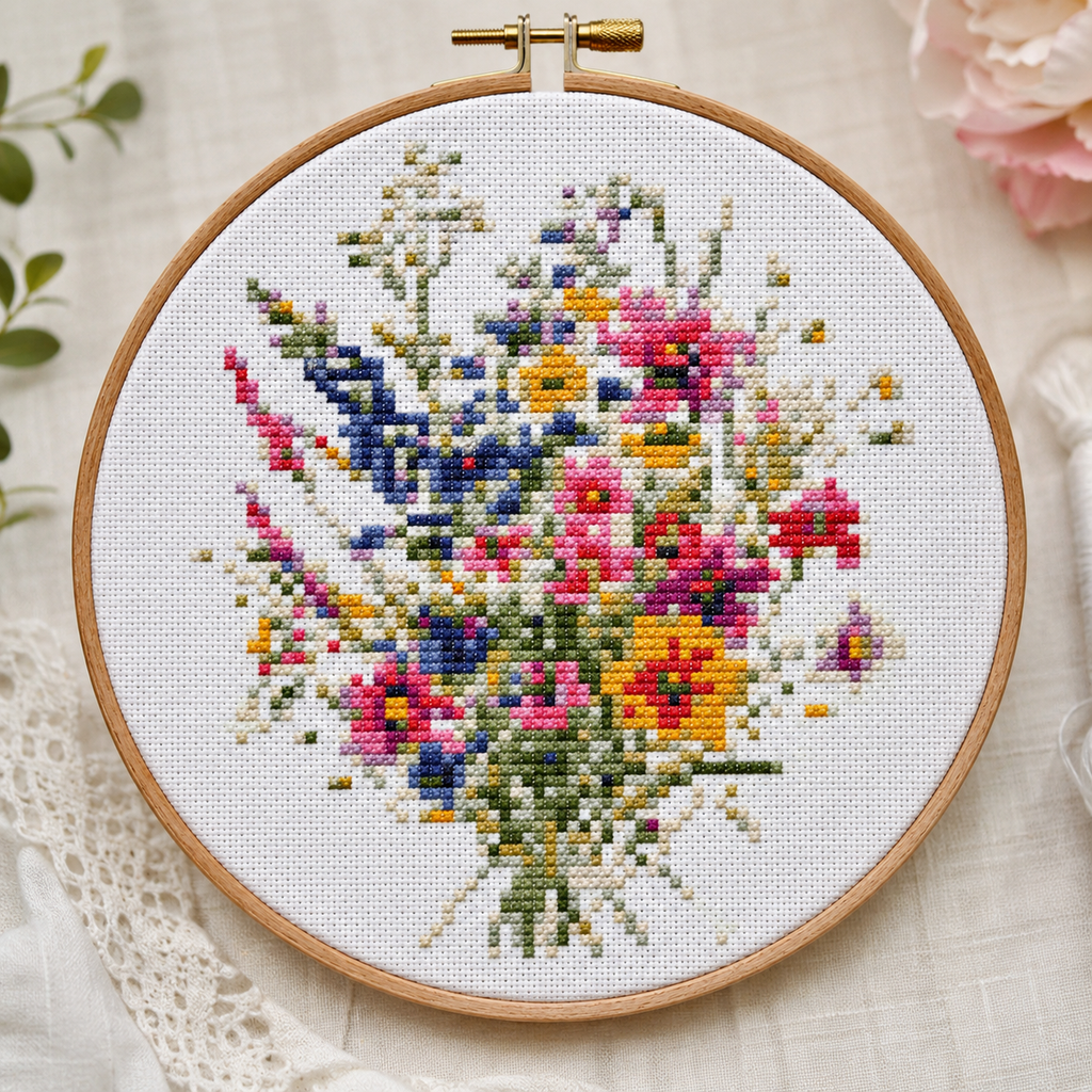 Colorful Floral Bouquet Cross Stitch Kit