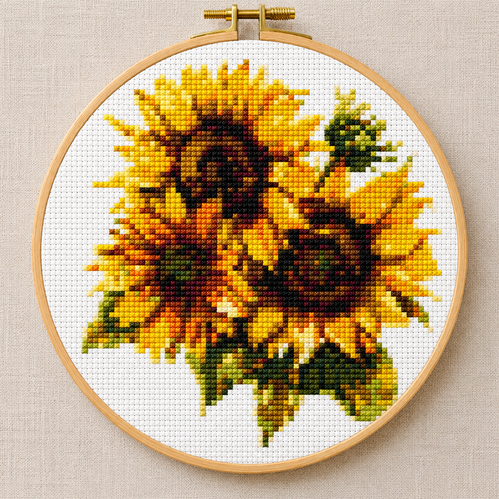Sunflower Bouquet Cross Stitch Kit – DIY Embroidery Kit