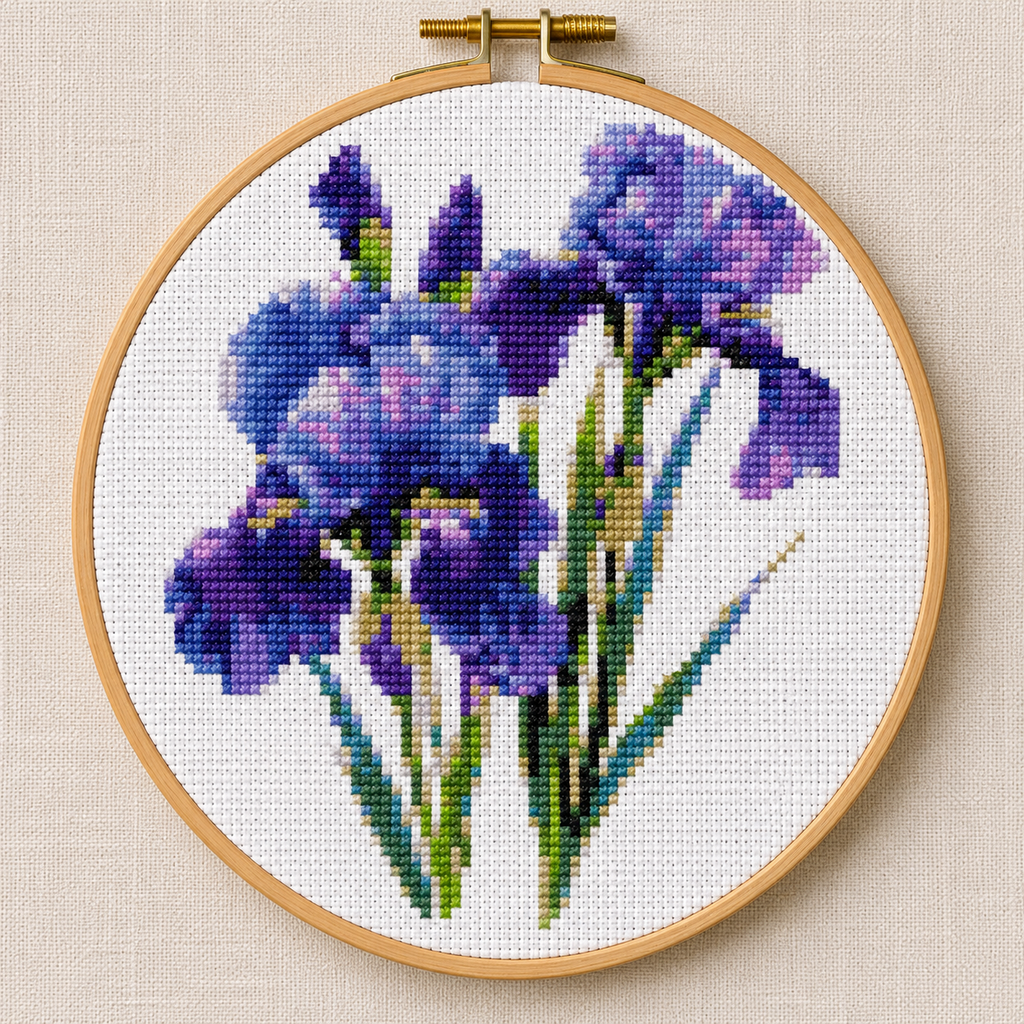 Cross Stitch Kit  – Purple Iris Bouquet