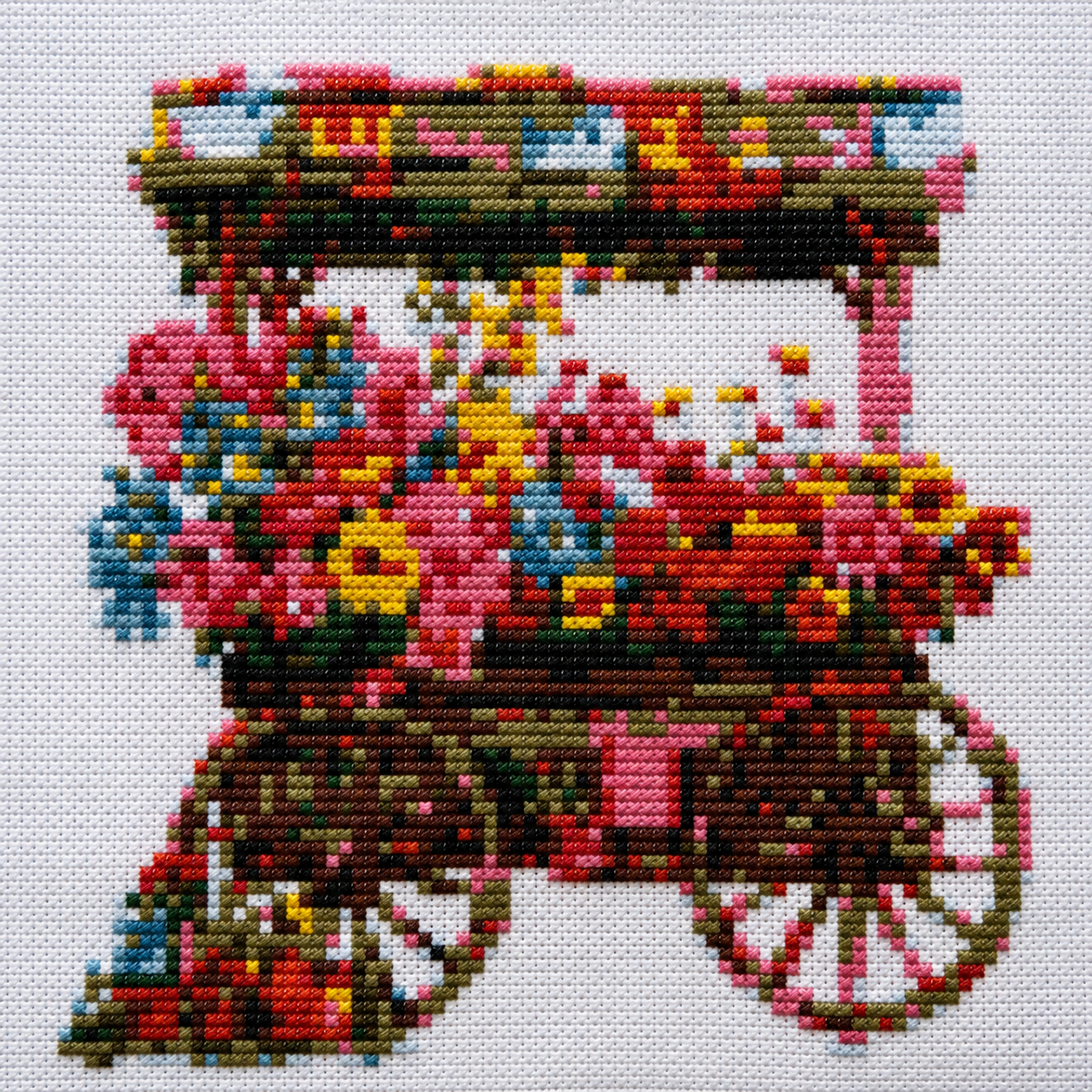 Cross Stitch Kit  – Flower Cart in Bloom