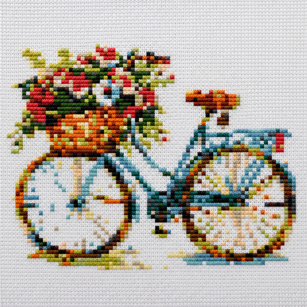Cross Stitch Kit  – Floral Bicycle Basket