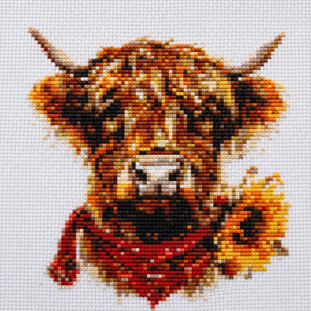 Cross Stitch Kit  – Highland Cow with Red Bandana