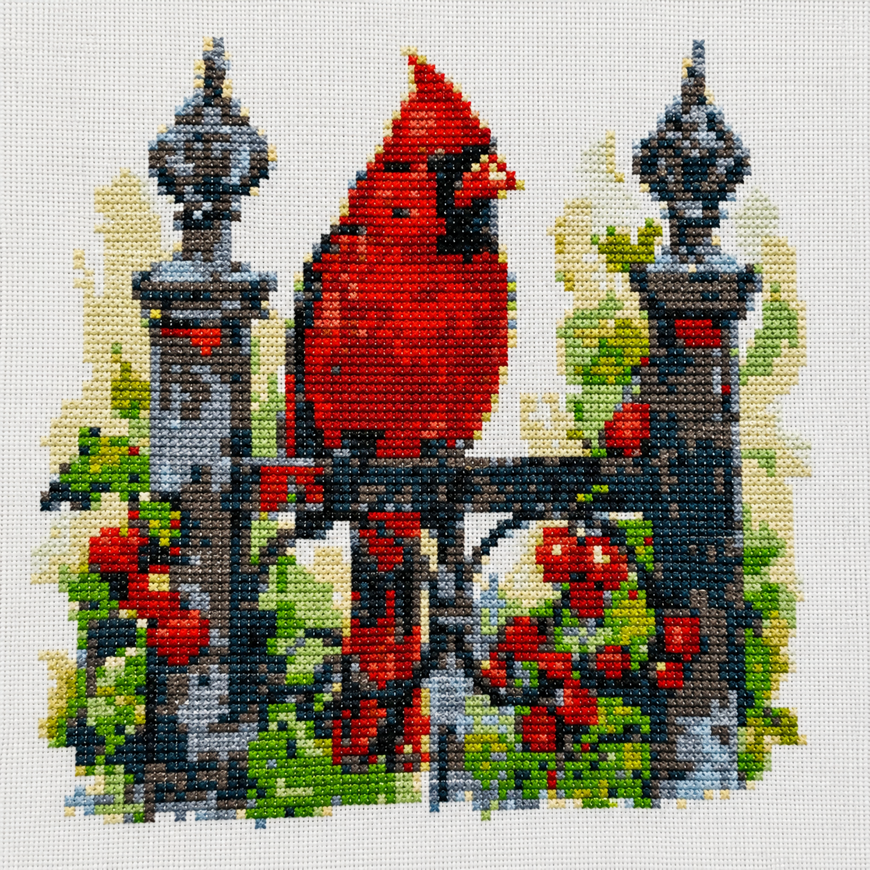 Cross Stitch Kit  – Cardinal at the Garden Gate