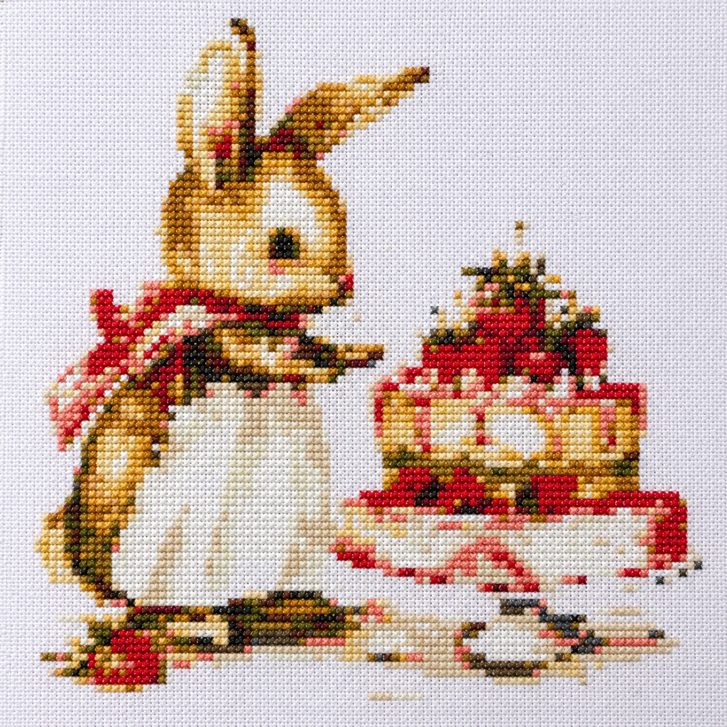 Cross Stitch Kit  – Bunny and Strawberry Cake
