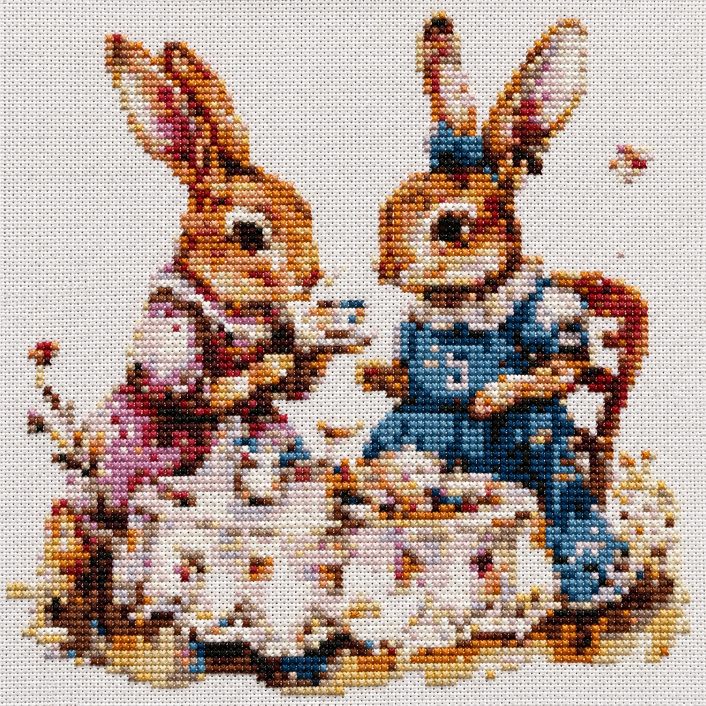 Cross Stitch Kit  – Bunny Tea Party