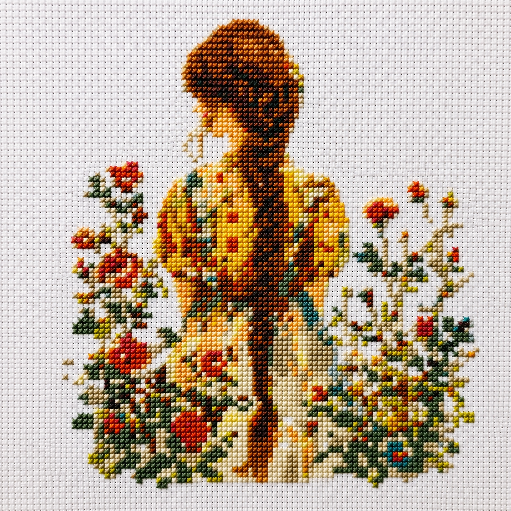 Romantic Flower Girl Cross Stitch Kit