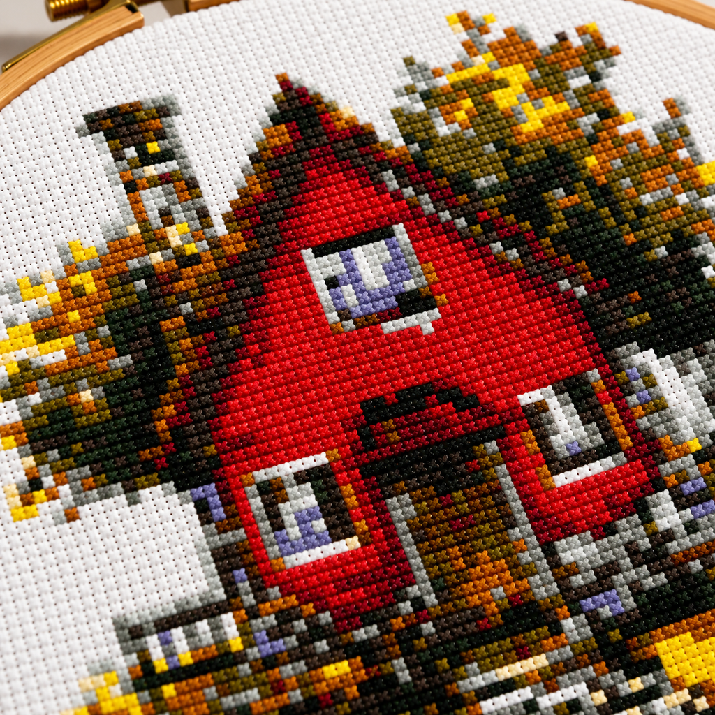 Red Cottage Cross Stitch Kit with Hoop