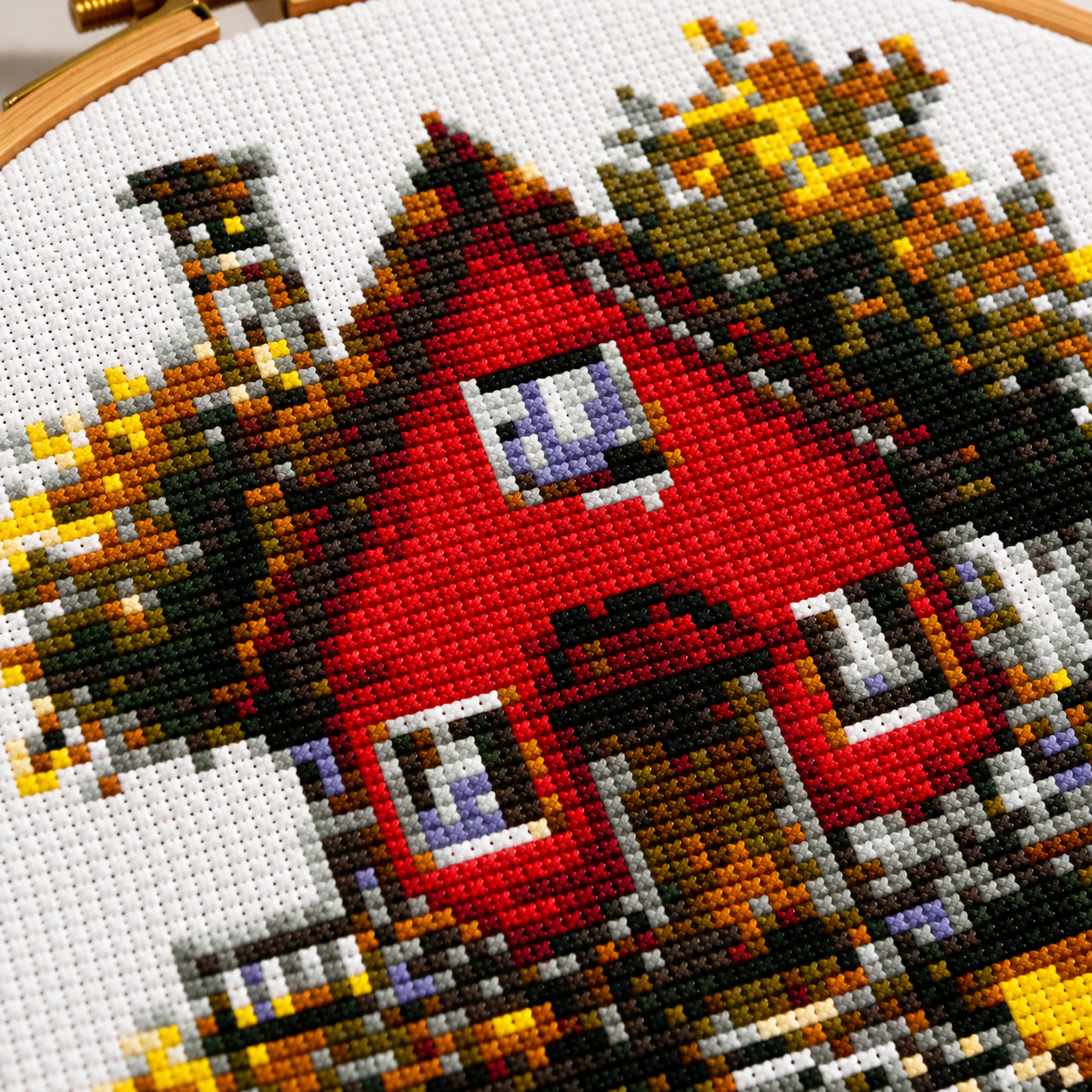 Red Cottage Cross Stitch Kit with Hoop