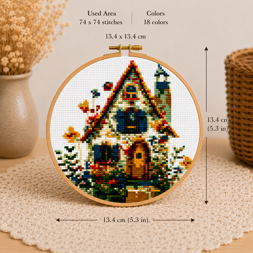 Cottage Cross Stitch Kit with Hoop