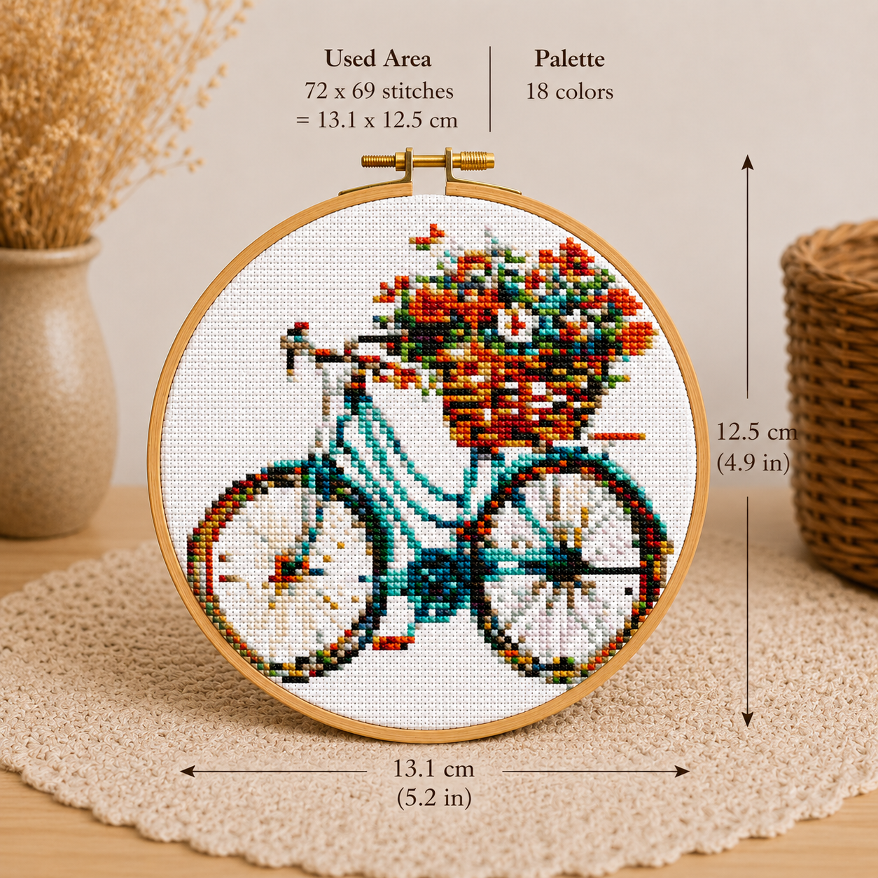 Vintage Floral Bicycle Cross Stitch Kit