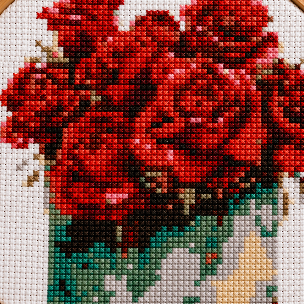 Scarlet Roses in Vase Cross Stitch Kit