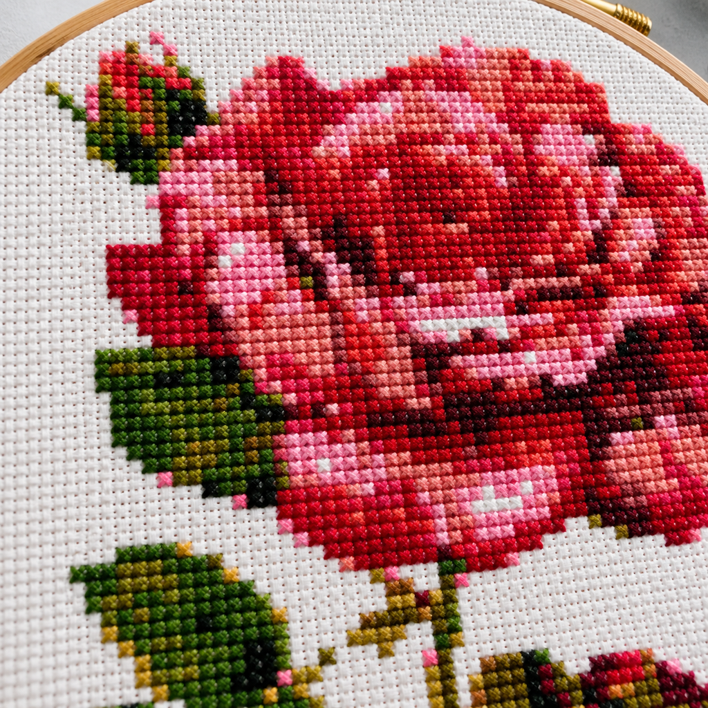 Red Rose Cross Stitch Kit – DIY Embroidery Kit