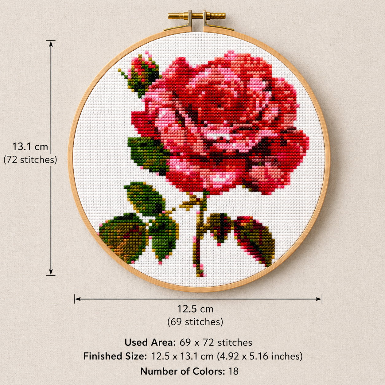 Red Rose Cross Stitch Kit – DIY Embroidery Kit