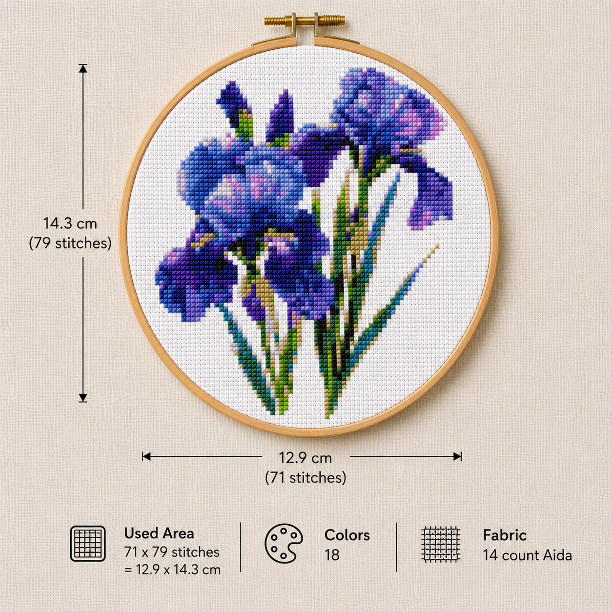 Cross Stitch Kit  – Purple Iris Bouquet