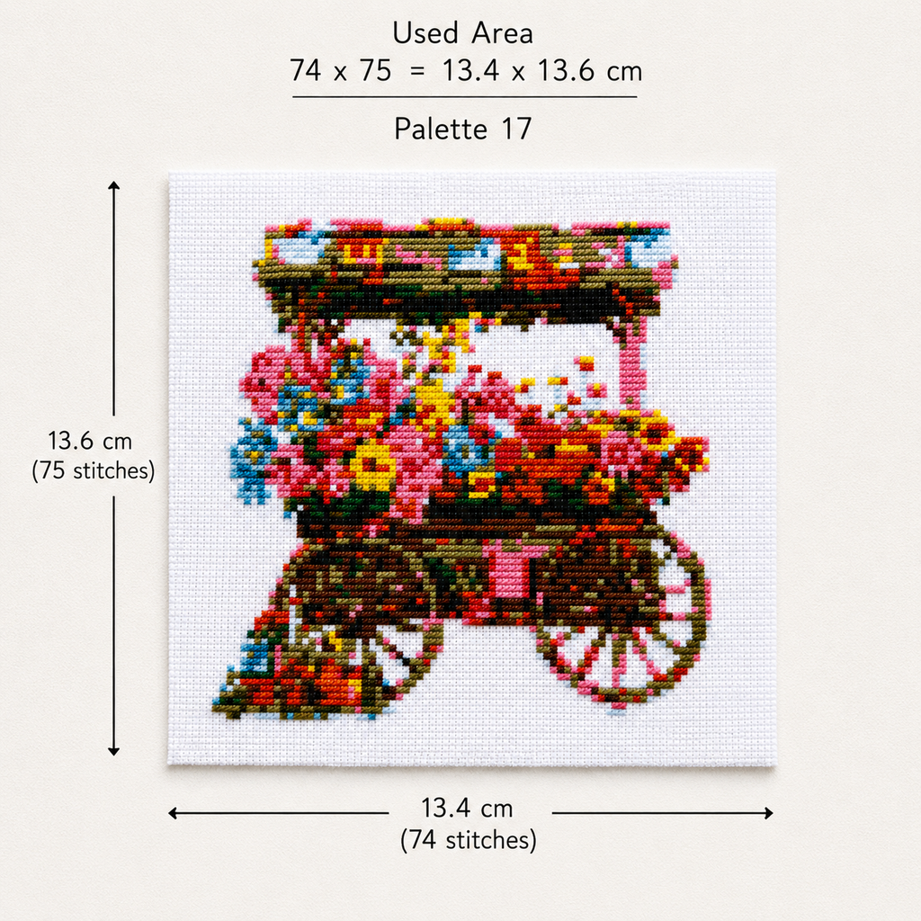 Cross Stitch Kit  – Flower Cart in Bloom