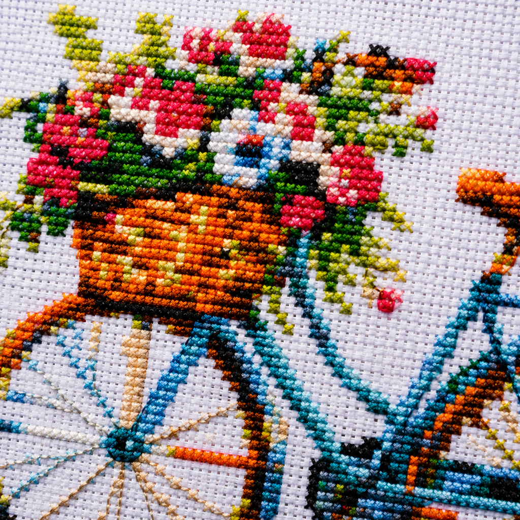Cross Stitch Kit  – Floral Bicycle Basket