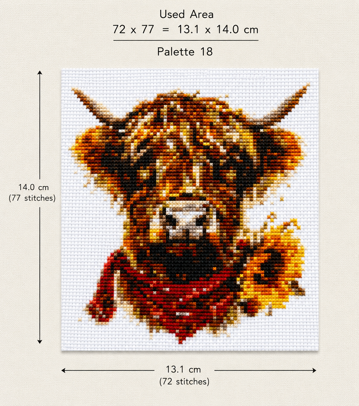 Cross Stitch Kit  – Highland Cow with Red Bandana