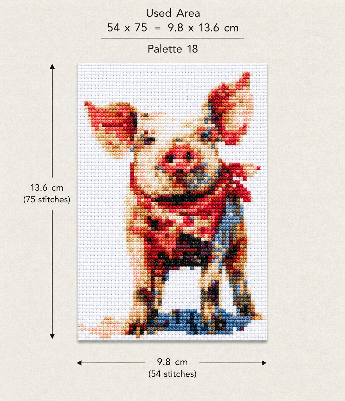 Cross Stitch Kit – Piglet with Red Bandana
