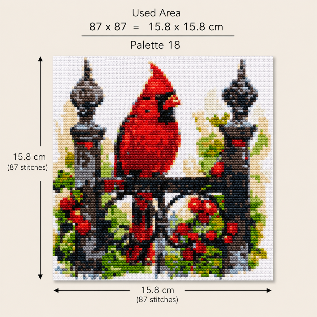 Cross Stitch Kit  – Cardinal at the Garden Gate