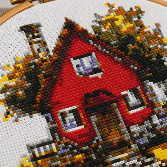 Red Cottage Cross Stitch Kit with Hoop
