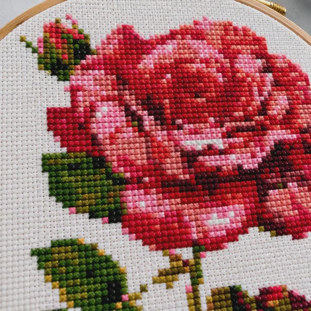 Red Rose Cross Stitch Kit – DIY Embroidery Kit