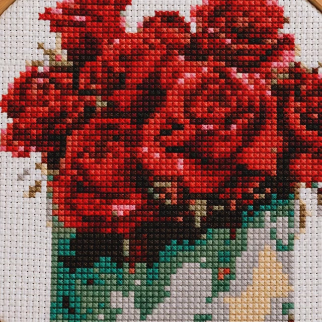 Scarlet Roses in Vase Cross Stitch Kit